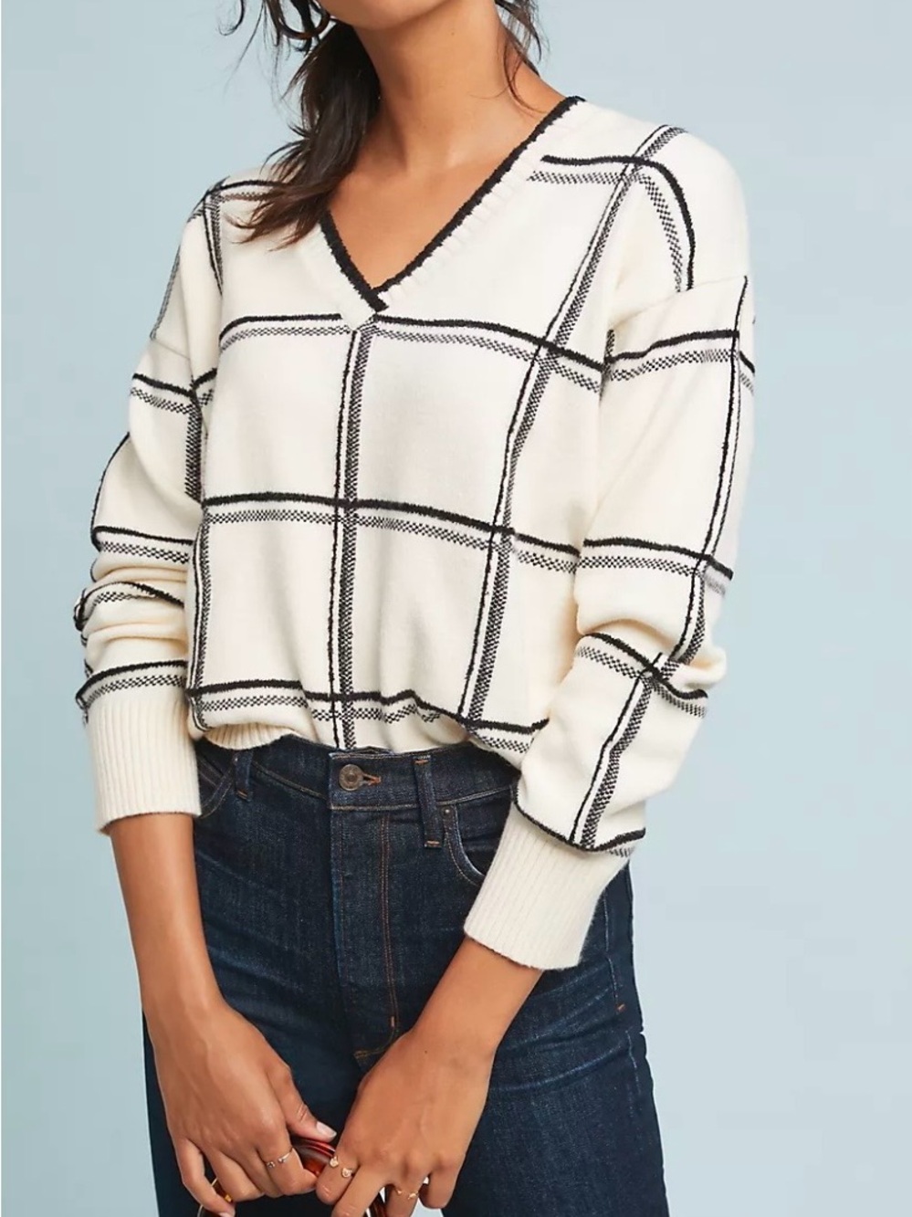 New Anthropologie Moth Windowpane Intarsia Pullover M